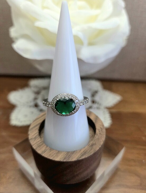 Bomb Party Jewelry - BP Emerald Green Halo Solitaire Ring